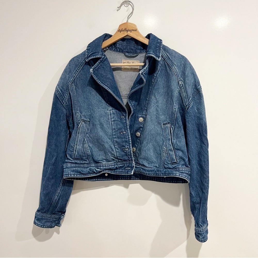 Free People Now Or Never Denim Crop Trucker Jacket - Picture 4 of 13
